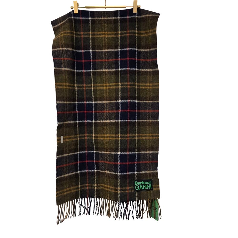 Ganni X Barbour green Tartan check wool scarf - Picture 2 of 7